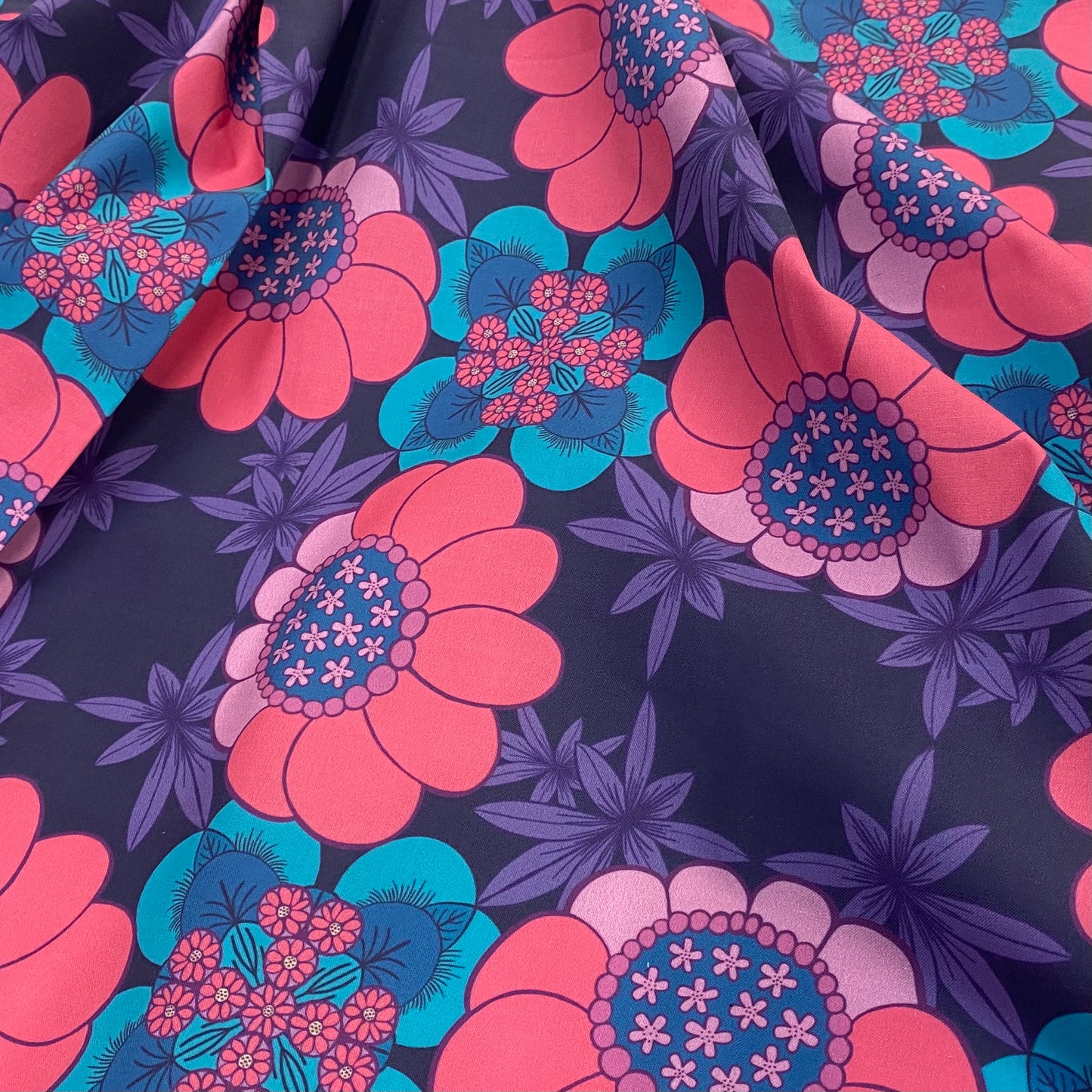 Dandy Peony - large, coral, purple, teal